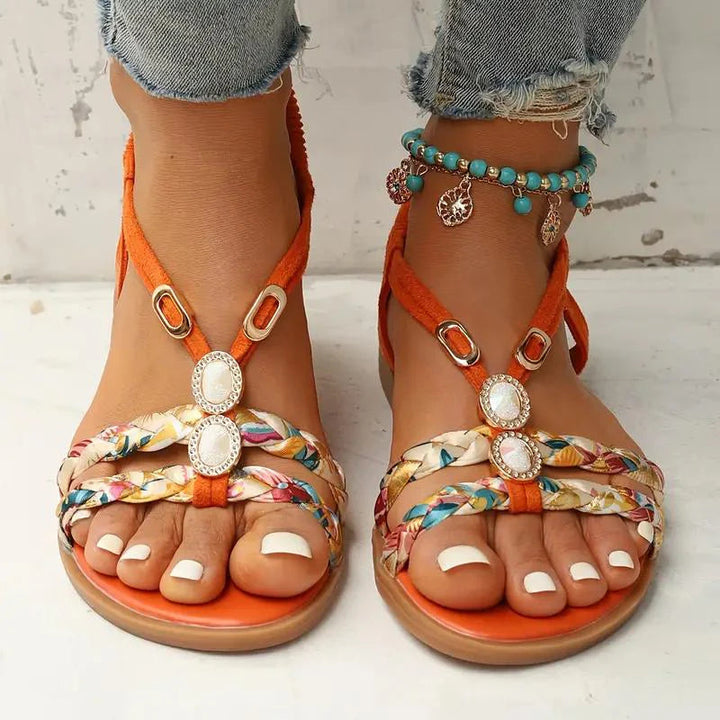 Sandals Women - Flat Boho Braided Gem Detail | Summer