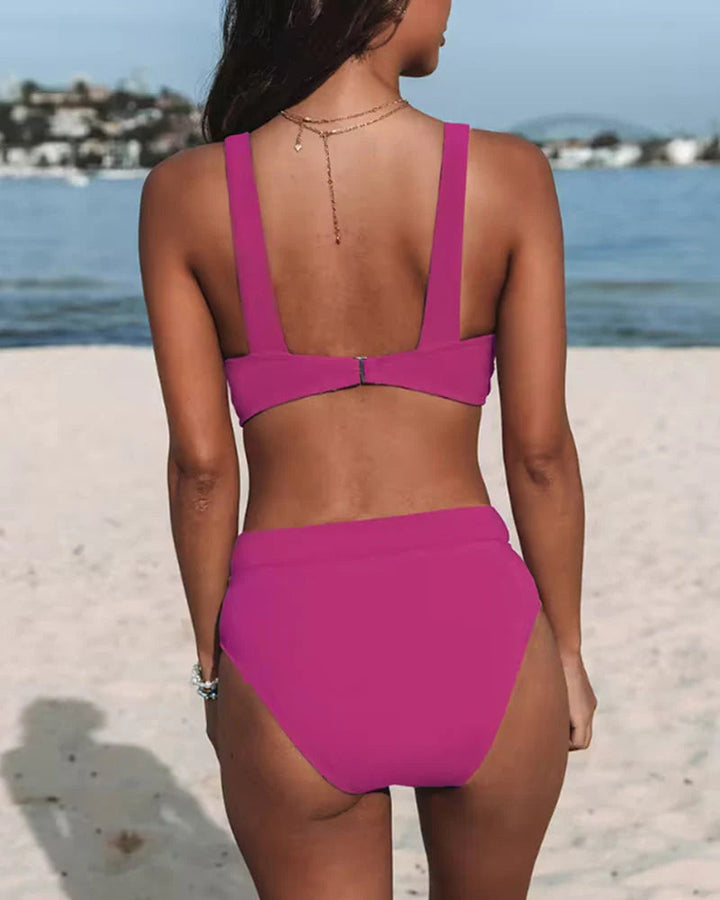 Bikini Women - High Waist Halter Wrap Top with V-Neck | Summer