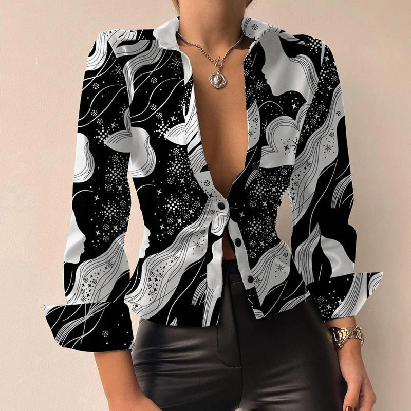 Women's Shirt - Fitted Ruched Front with Deep V and Cuffs | Elegant