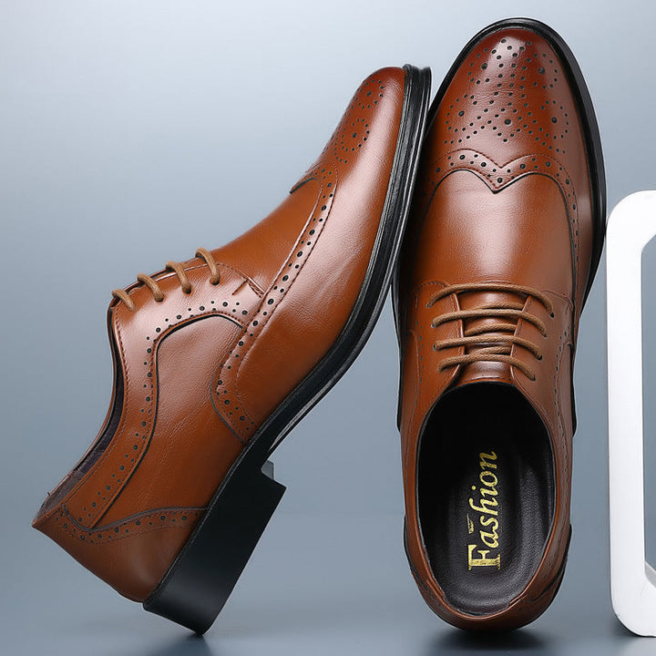 Men's Shoes - Brogue Wingtip Lace-Up with Block Heel | Smart Casual