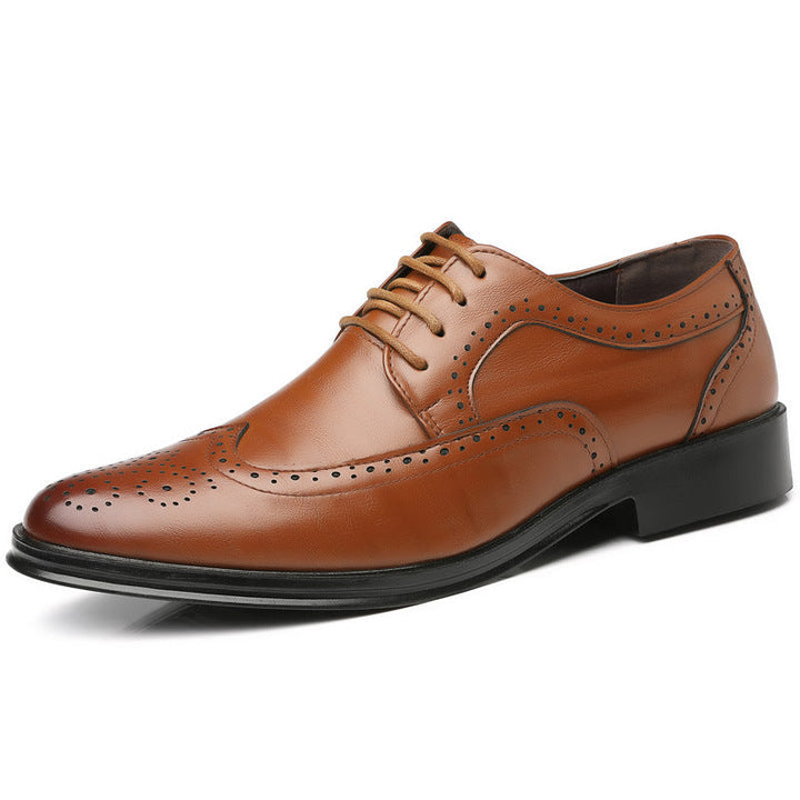 Men's Shoes - Brogue Wingtip Lace-Up with Block Heel | Smart Casual