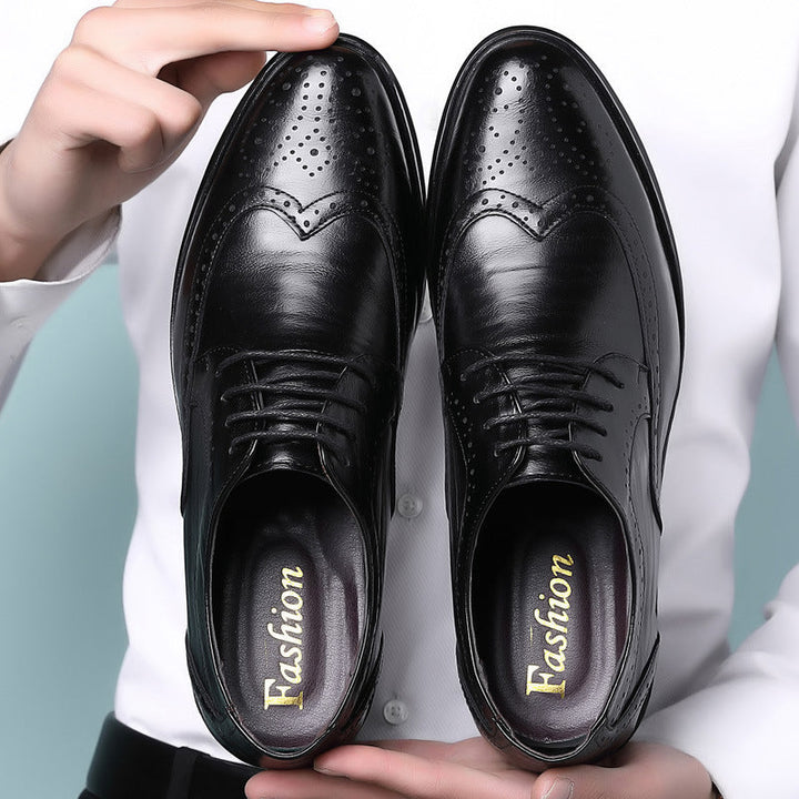 Men's Shoes - Brogue Wingtip Lace-Up with Block Heel | Smart Casual
