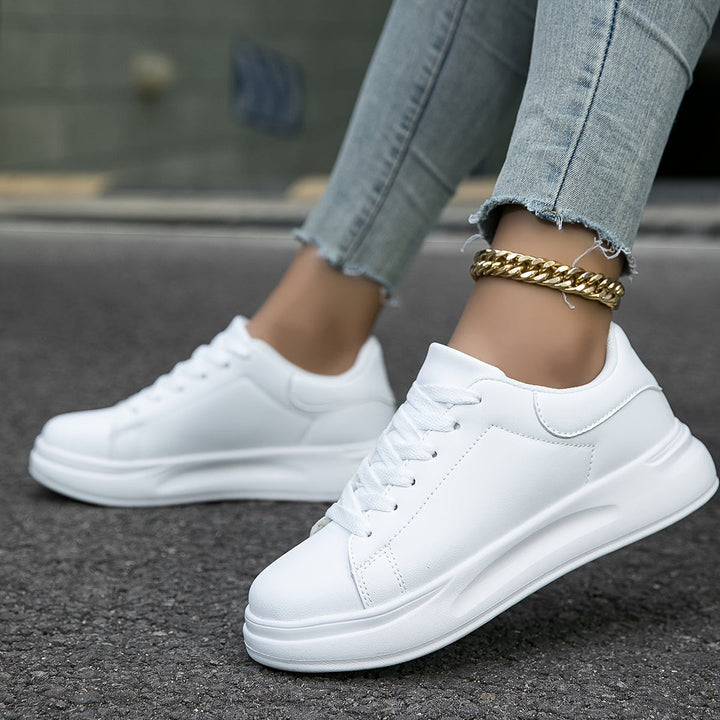 Women's Trainers - Platform Sole Lace-Up Clean Minimal | Casual