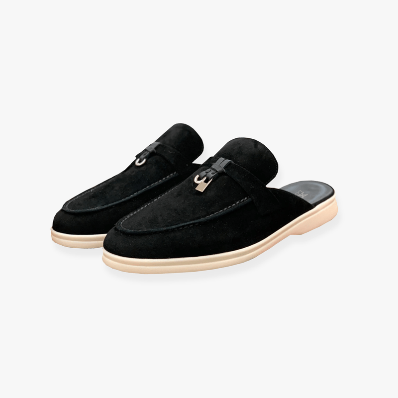 Women's Loafers - Slip-On Mule Flat Metal Trim Detail | Smart Casual