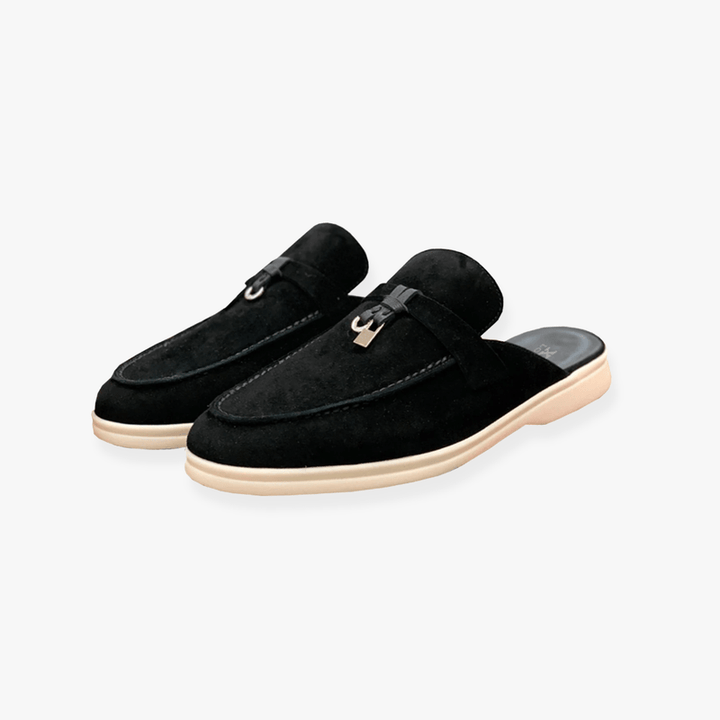 Women's Loafers - Slip-On Mule Flat Metal Trim Detail | Smart Casual