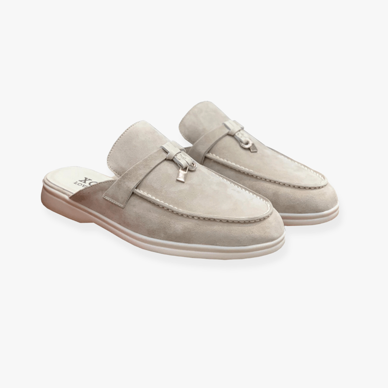 Women's Loafers - Slip-On Mule Flat Metal Trim Detail | Smart Casual