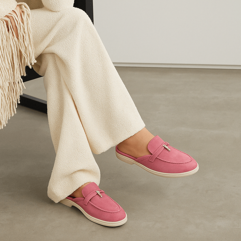 Women's Loafers - Slip-On Mule Flat Metal Trim Detail | Smart Casual