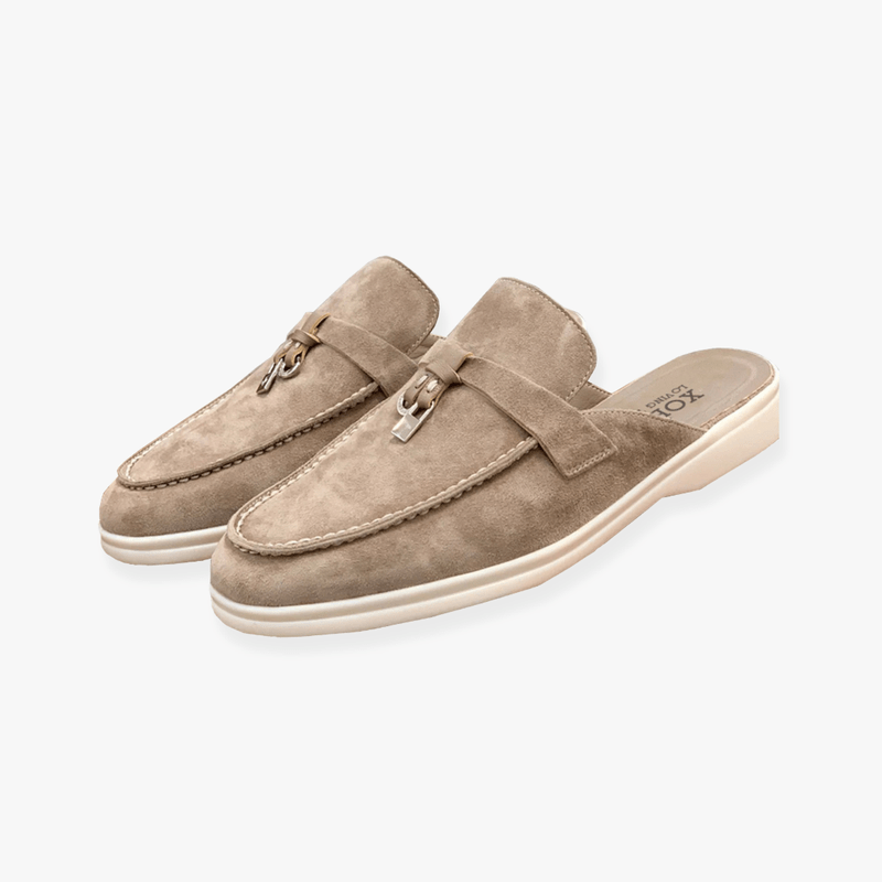 Women's Loafers - Slip-On Mule Flat Metal Trim Detail | Smart Casual