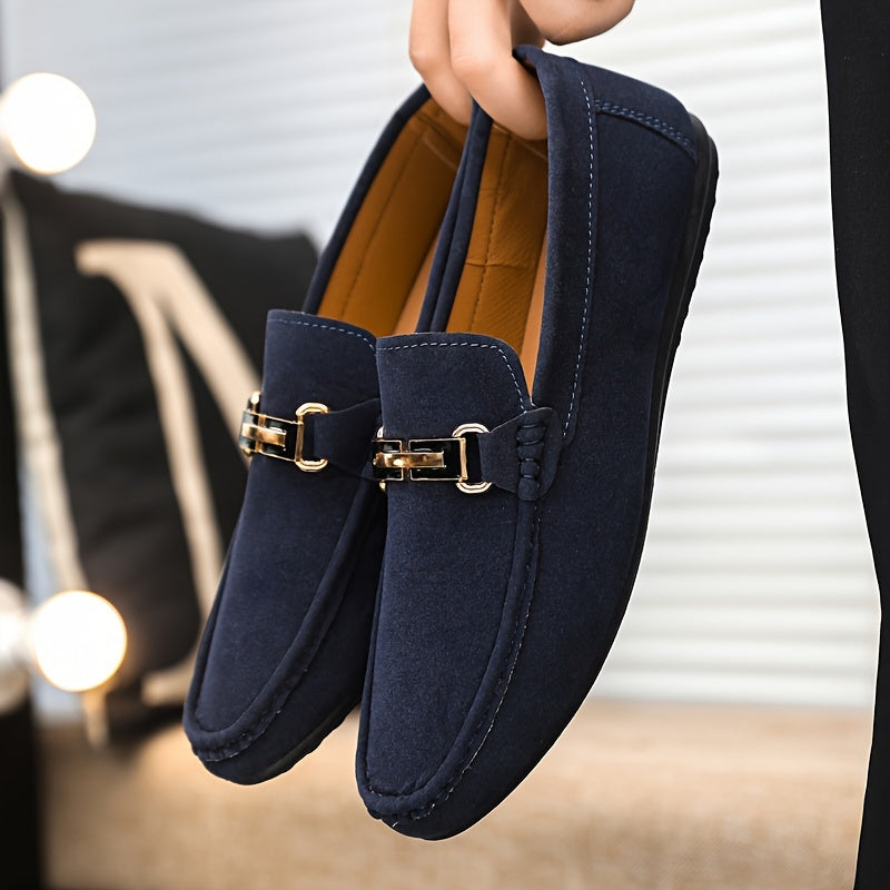 Loafers Men - Slip On with Metal Buckle Detail and Flat Sole | Casual