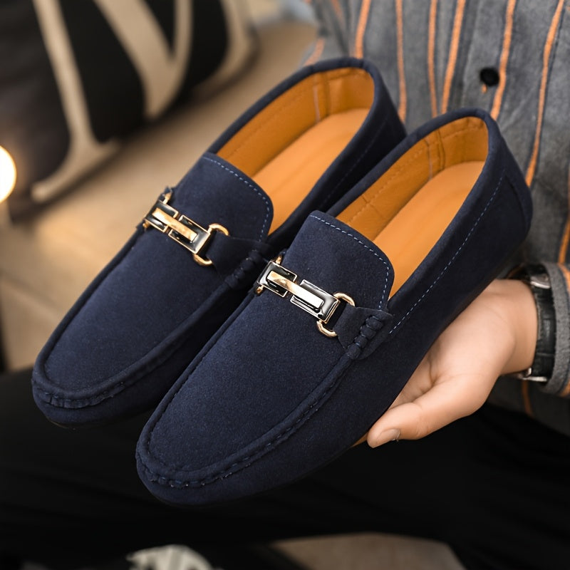Loafers Men - Slip On with Metal Buckle Detail and Flat Sole | Casual