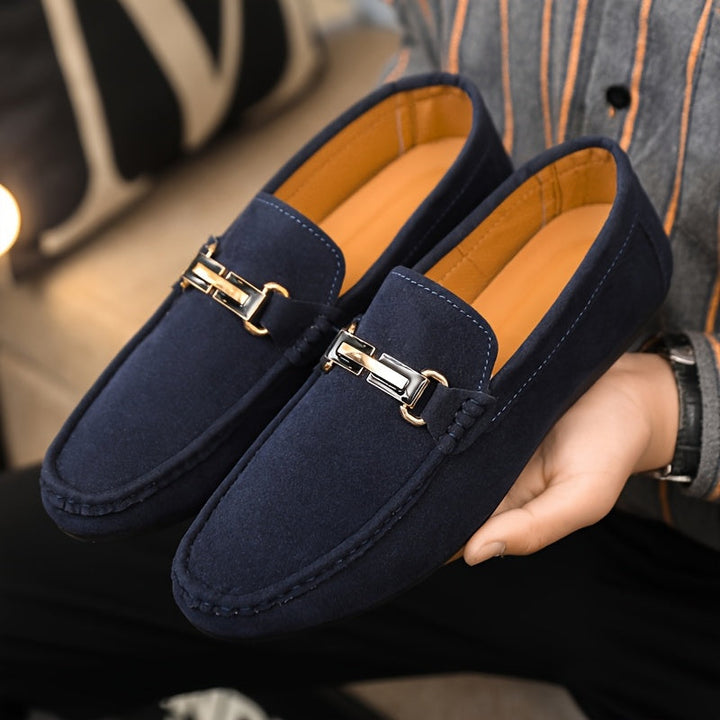 Loafers Men - Slip On with Metal Buckle Detail and Flat Sole | Casual
