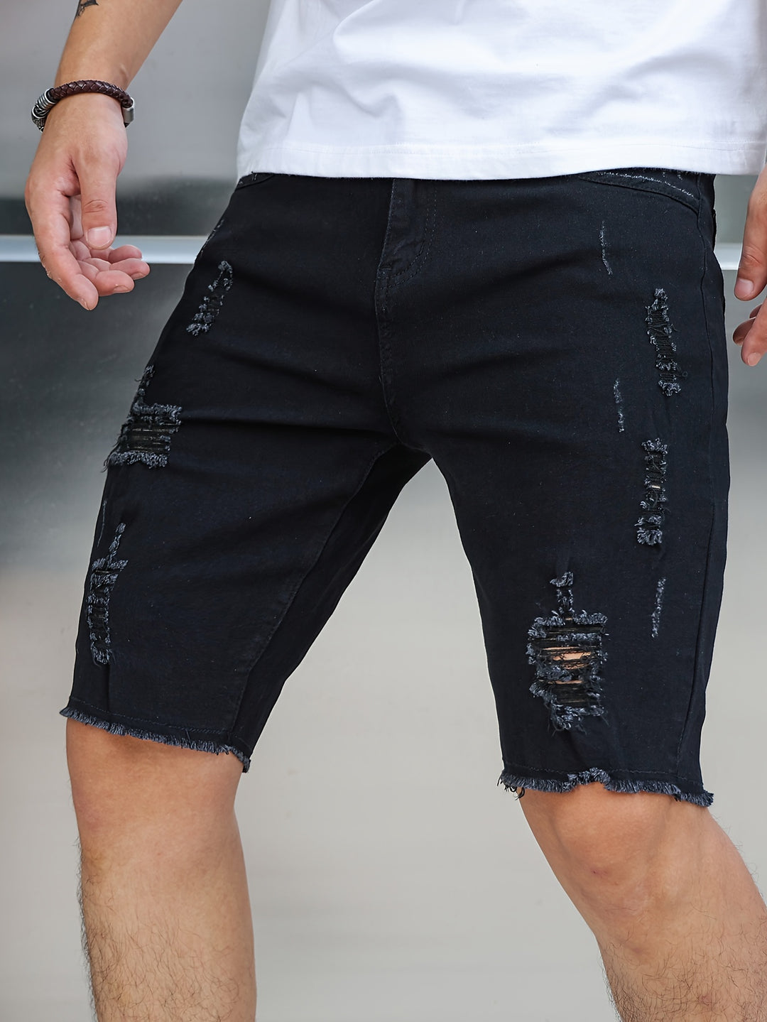 Shorts Men - Slim Fit Ripped with Raw Hem Detail | Casual