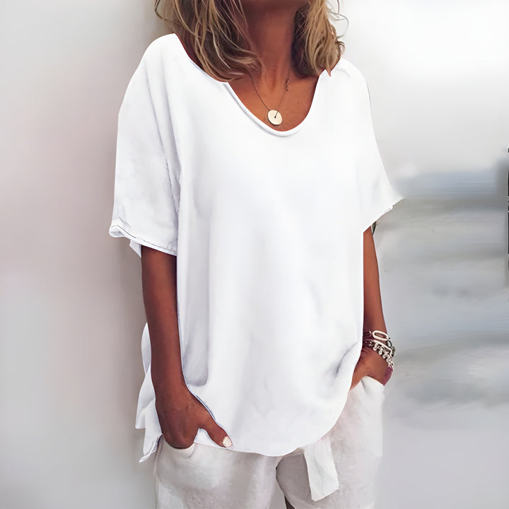 Women's Top - Oversized V-Neck Short Sleeve with Side Split | Casual