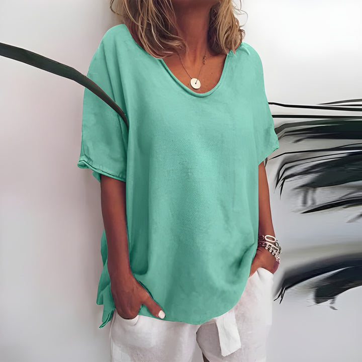 Women's Top - Oversized V-Neck Short Sleeve with Side Split | Casual