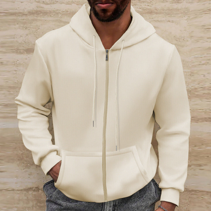 Mens Hoodies - Full Zip Textured with Drawstring Hood | Casual