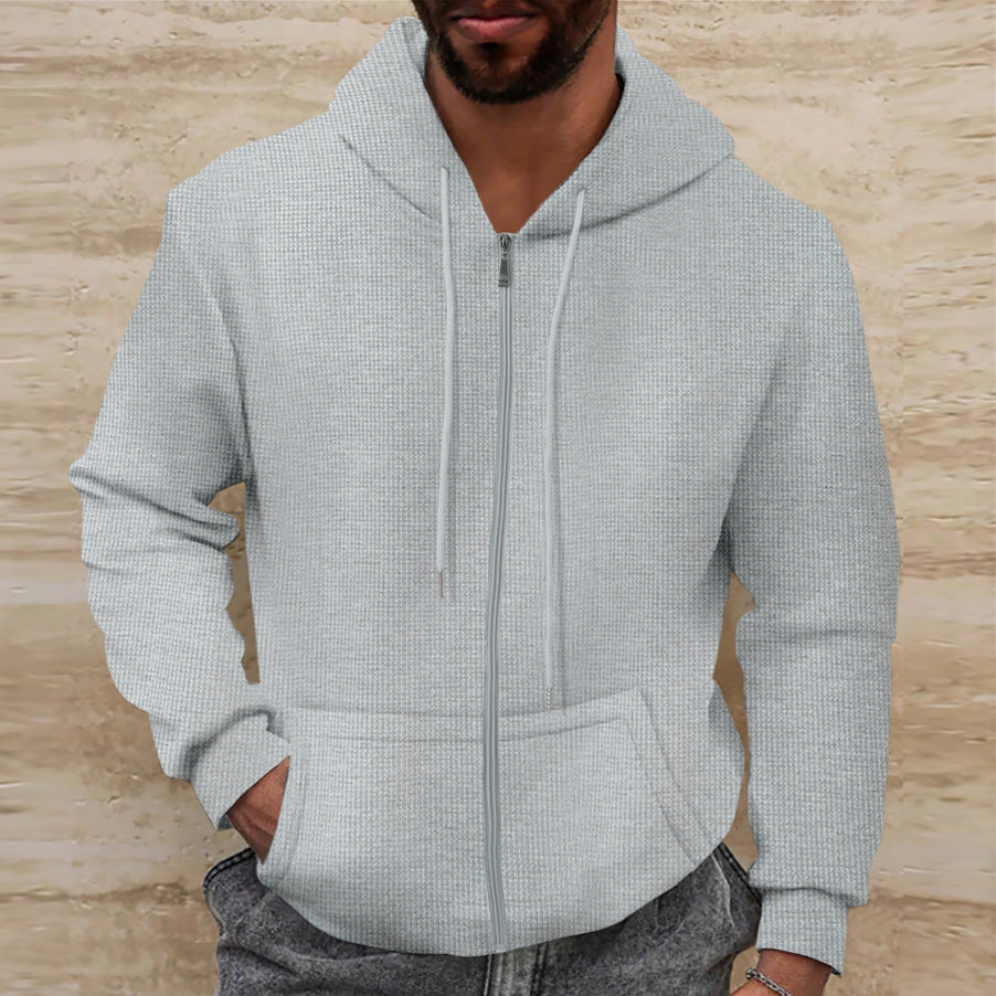 Mens Hoodies - Full Zip Textured with Drawstring Hood | Casual