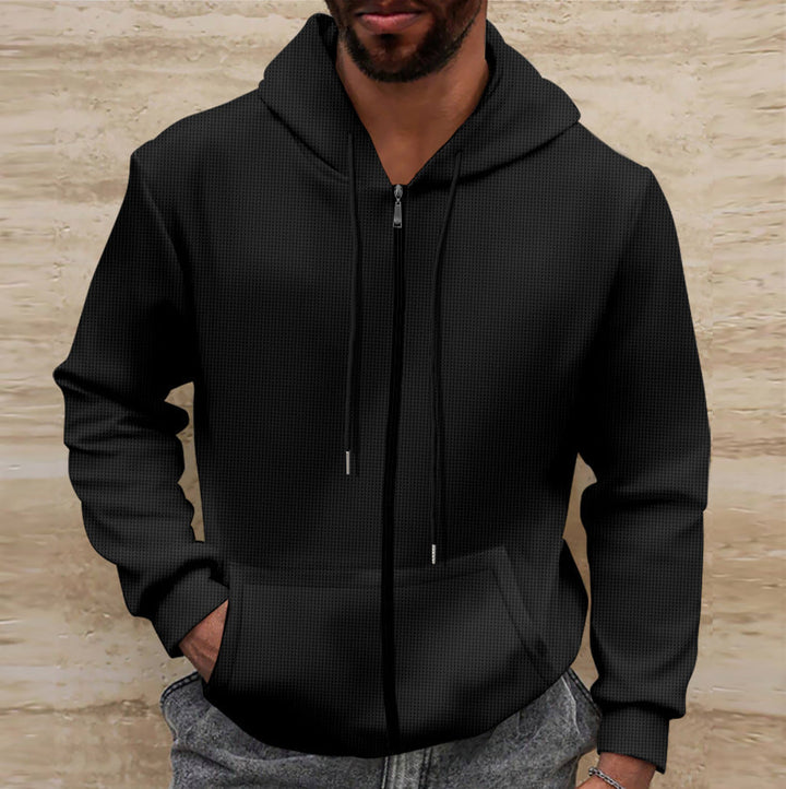 Mens Hoodies - Full Zip Textured with Drawstring Hood | Casual