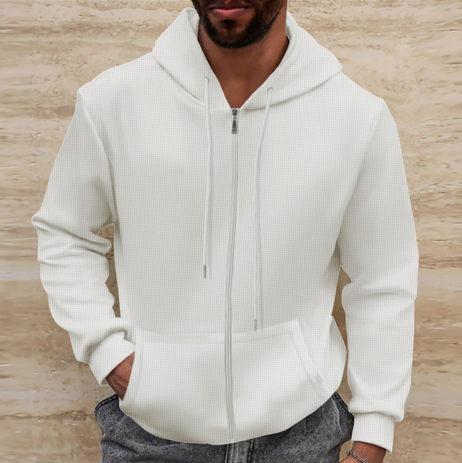 Mens Hoodies - Full Zip Textured with Drawstring Hood | Casual