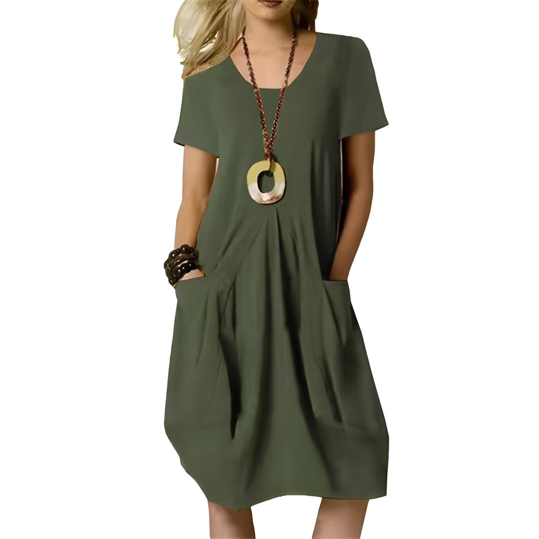 Midi Dress Women - Casual Short Sleeve with Pockets | Relaxed Fit