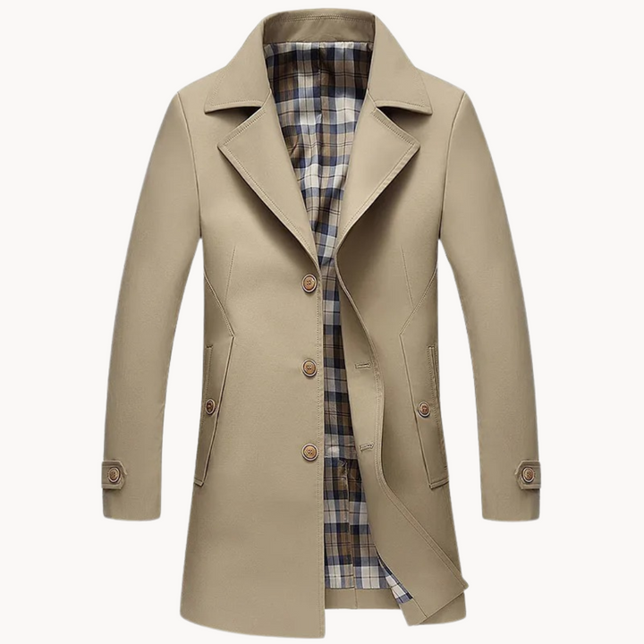 Men's Trench Coat - Slim Fit Notch Lapel Checked Lining | Classic