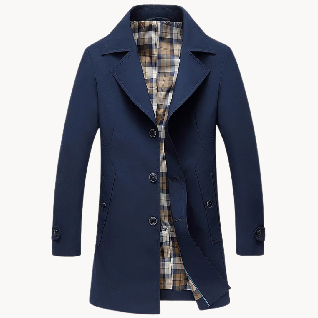Men's Trench Coat - Slim Fit Notch Lapel Checked Lining | Classic