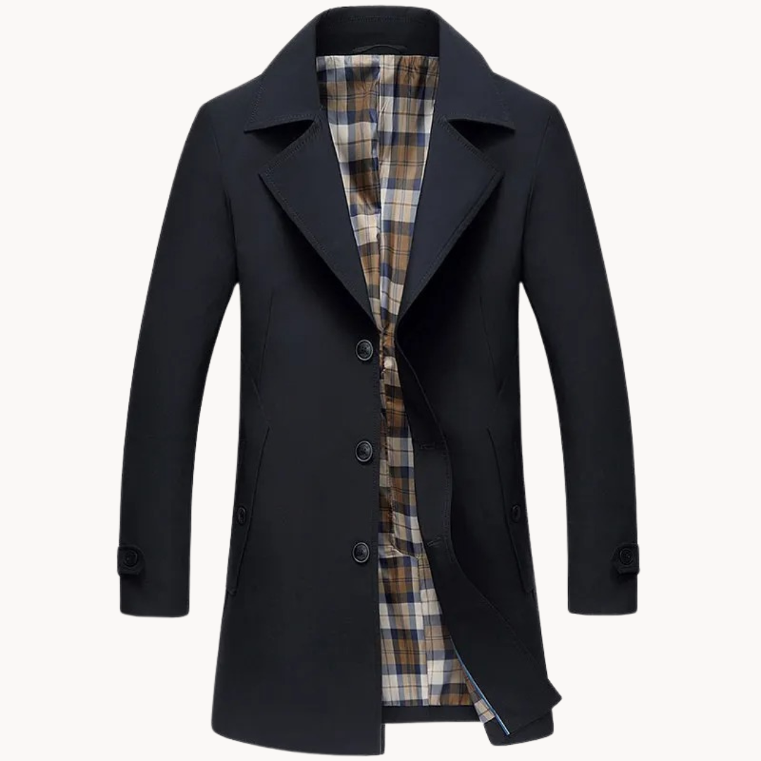 Men's Trench Coat - Slim Fit Notch Lapel Checked Lining | Classic