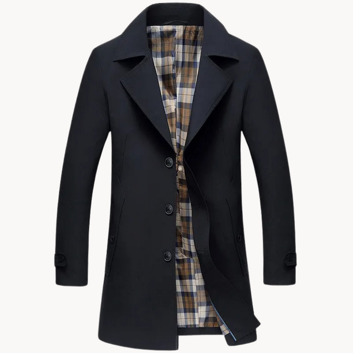 Men's Trench Coat - Slim Fit Notch Lapel Checked Lining | Classic