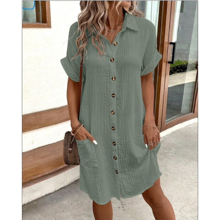 Summer Dress Women - Shirt Style Button Down with Pockets | Casual