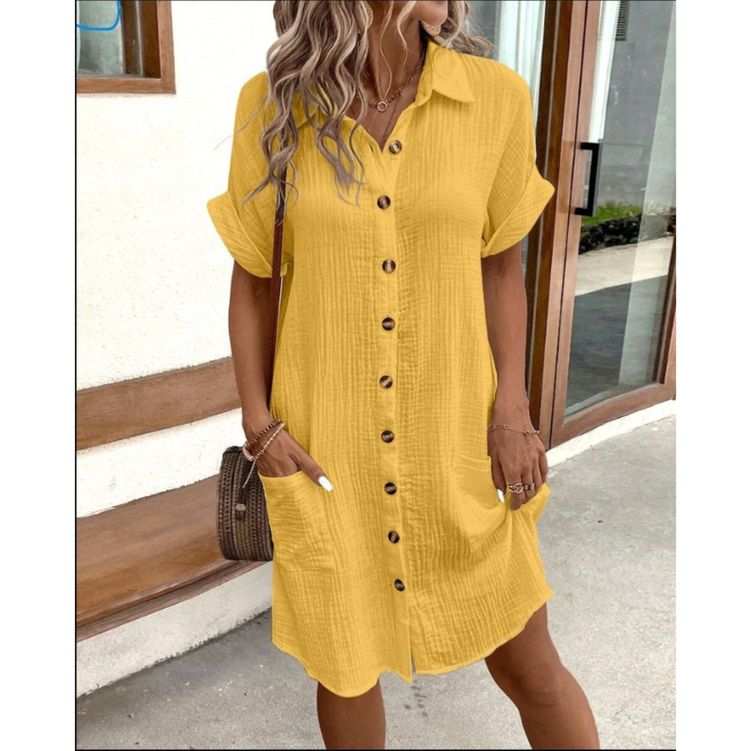 Summer Dress Women - Shirt Style Button Down with Pockets | Casual