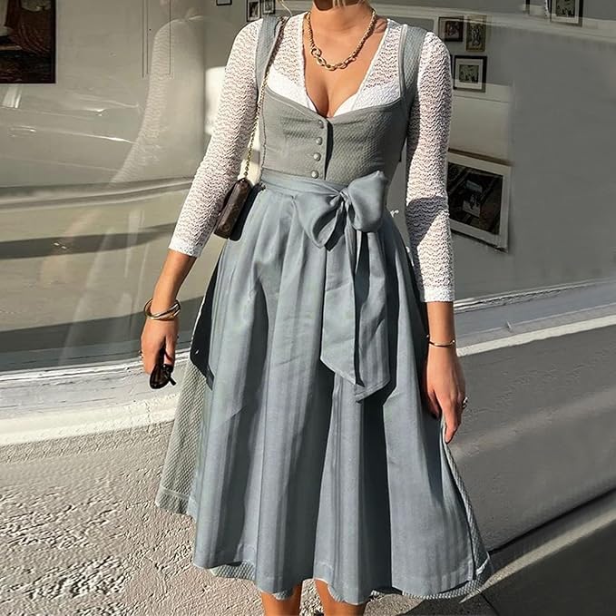 Midi Dress Women - V-Neck Button Front Tie Waist A-Line | Elegant