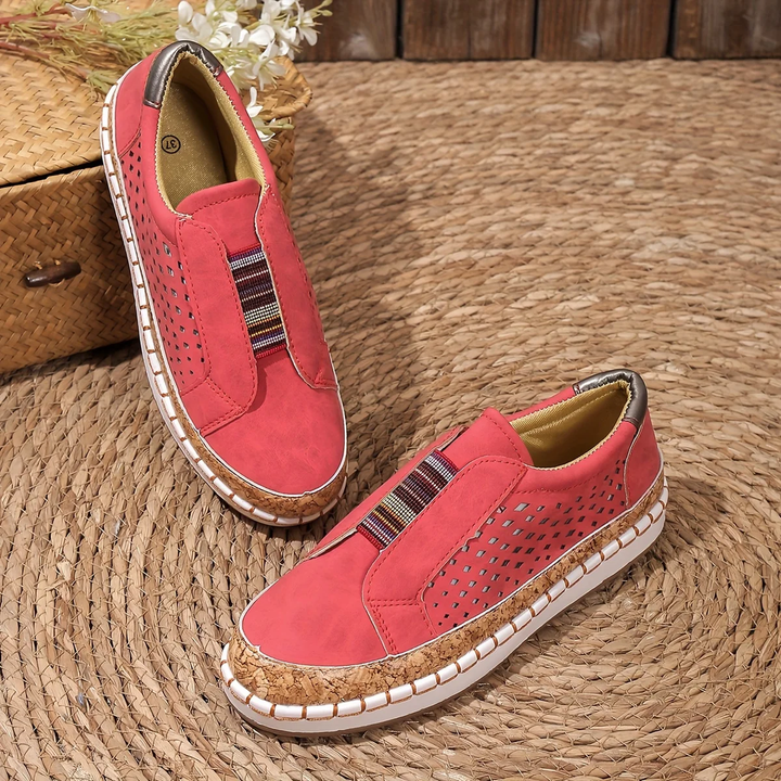 Women's Loafers - Slip-On Flat Perforated Detail Woven Trim | Casual