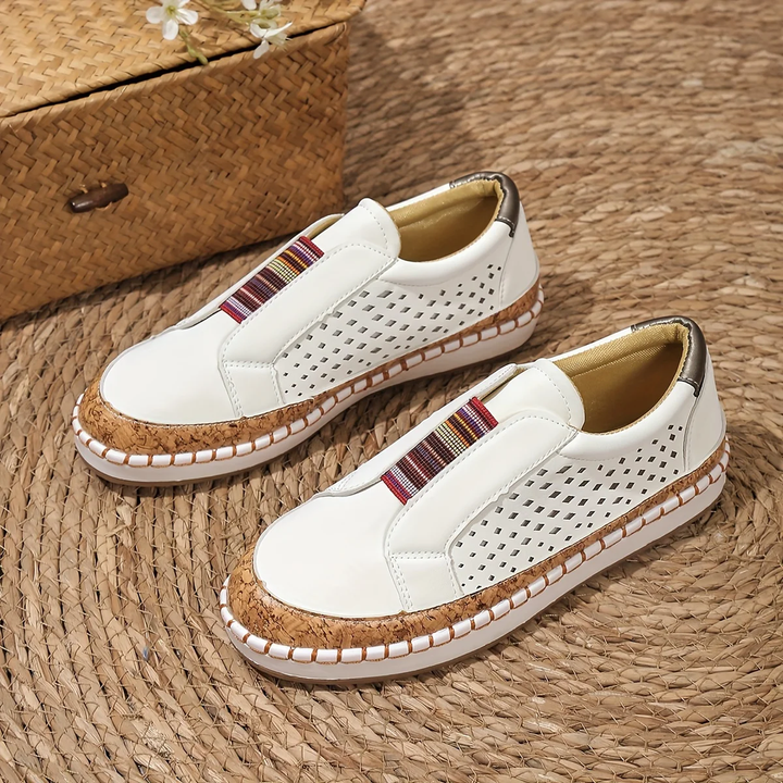 Women's Loafers - Slip-On Flat Perforated Detail Woven Trim | Casual
