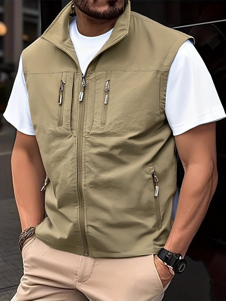 Mens Jackets - Sleeveless Zip Gilet with Multi-Pocket Detail | Casual
