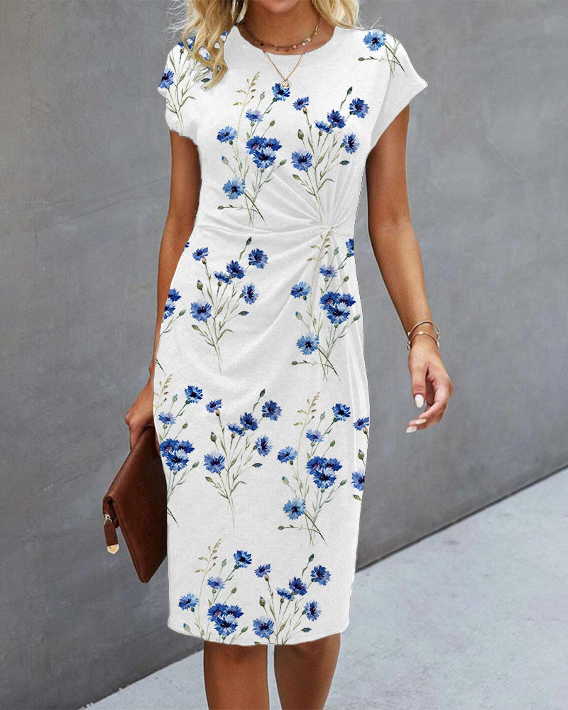 Summer Dresses Women - Floral Print Fitted Midi | Cap Sleeves