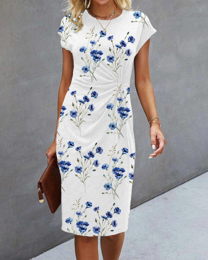 Summer Dresses Women - Floral Print Fitted Midi | Cap Sleeves