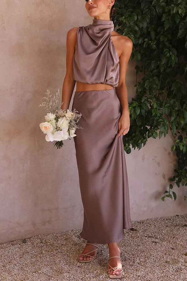 Co-ord Set Women - Halter Crop Top and Maxi Skirt | Elegant