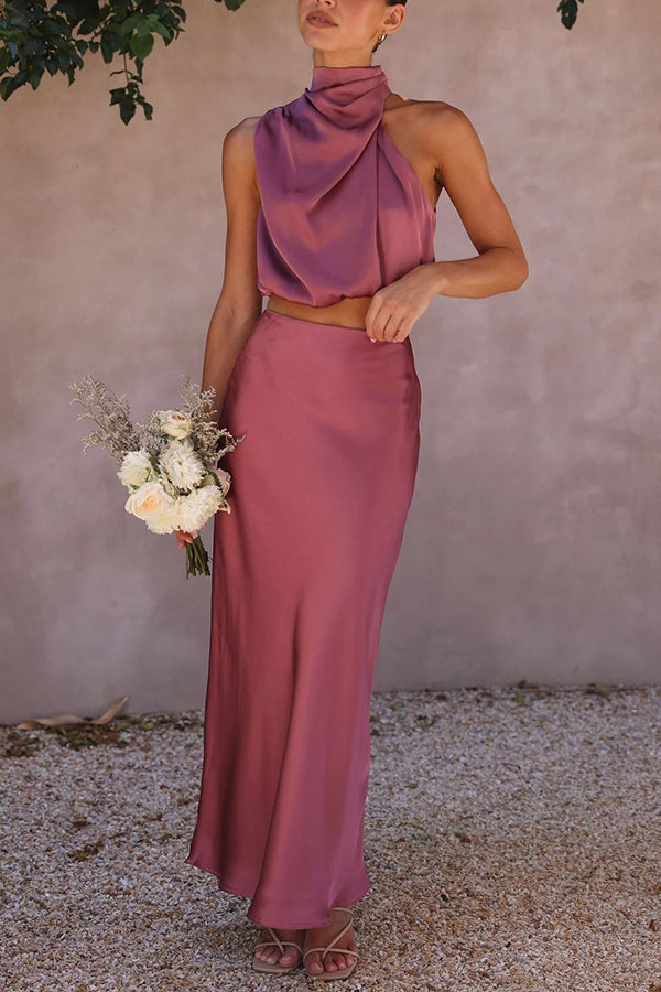 Co-ord Set Women - Halter Crop Top and Maxi Skirt | Elegant