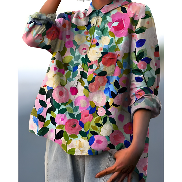 Women's Shirt - Oversized Floral Print with Chest Pocket | Summer