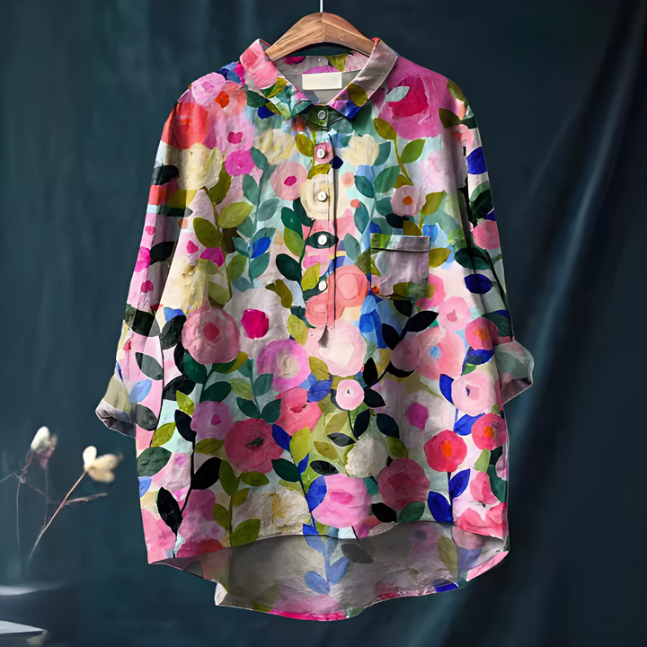 Women's Shirt - Oversized Floral Print with Chest Pocket | Summer