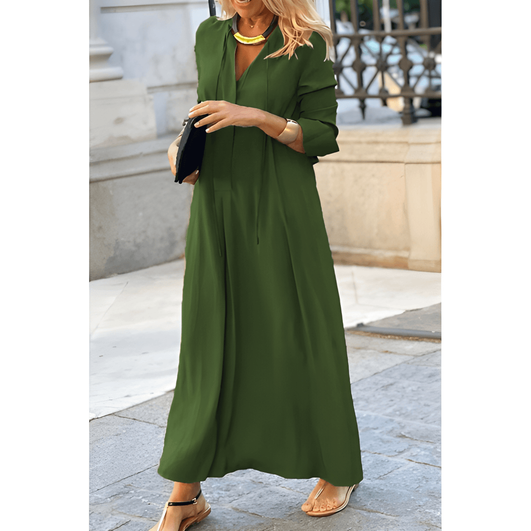 Maxi Dress Women - V-Neck Long Sleeve Relaxed Shirt Style | Elegant