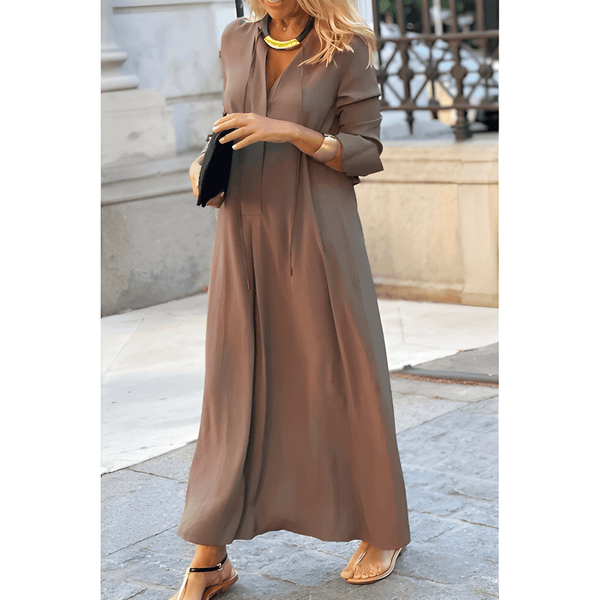 Maxi Dress Women - V-Neck Long Sleeve Relaxed Shirt Style | Elegant