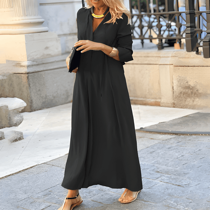 Maxi Dress Women - V-Neck Long Sleeve Relaxed Shirt Style | Elegant