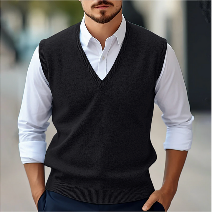 Mens Waistcoat - Knitted Sleeveless V-Neck with Ribbed Hem | Smart Casual