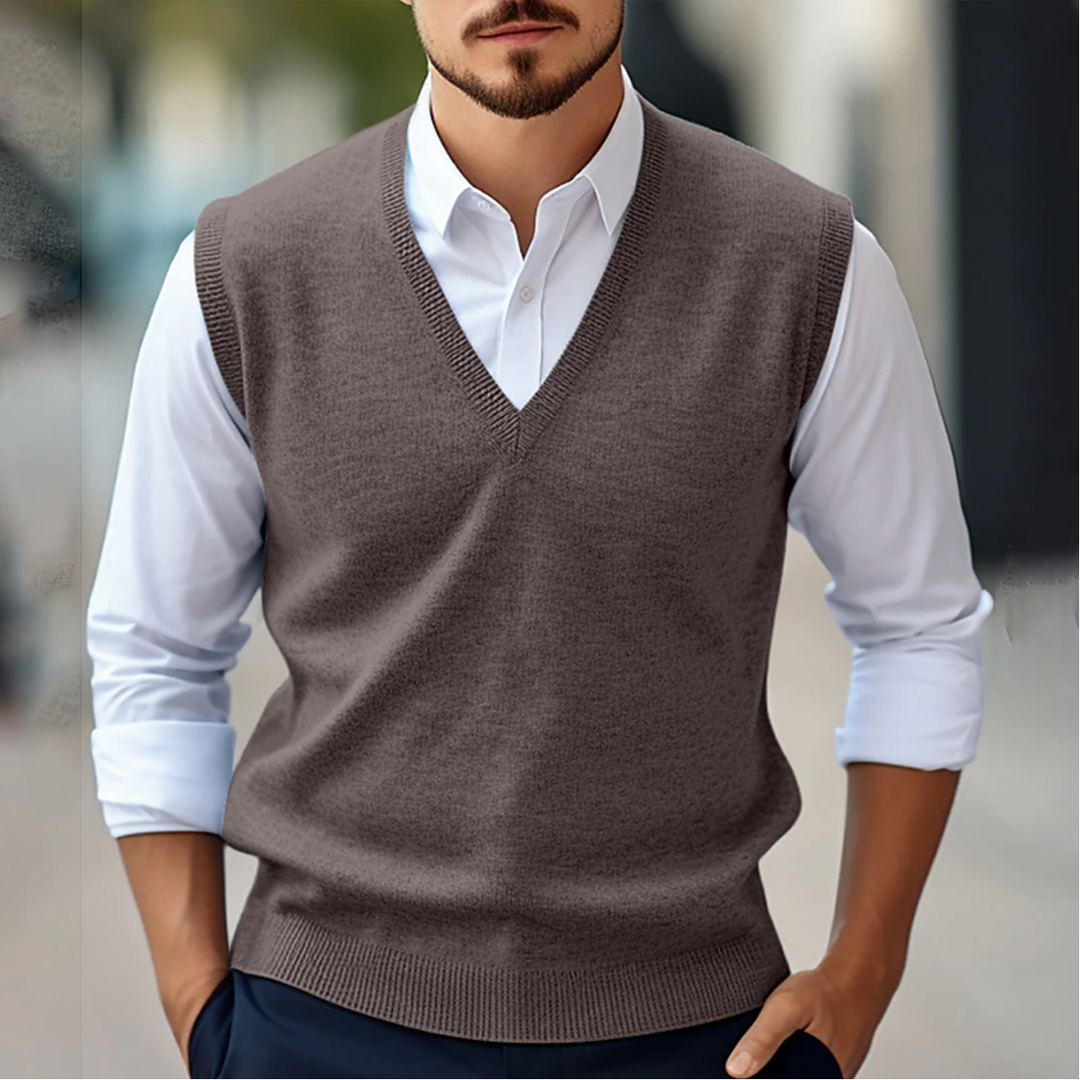 Mens Waistcoat - Knitted Sleeveless V-Neck with Ribbed Hem | Smart Casual