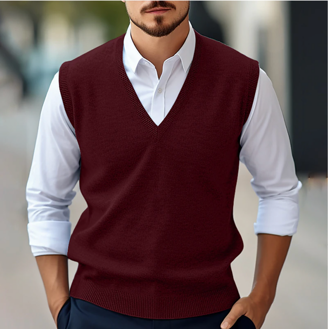 Mens Waistcoat - Knitted Sleeveless V-Neck with Ribbed Hem | Smart Casual