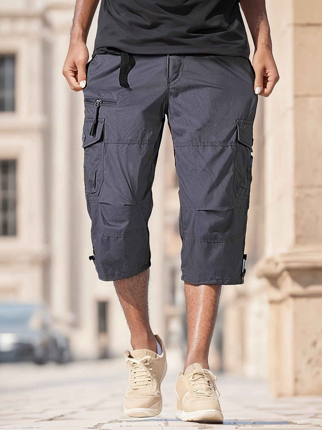 Work Trousers Men - Cropped Cargo Fit with Zip Pockets | Casual