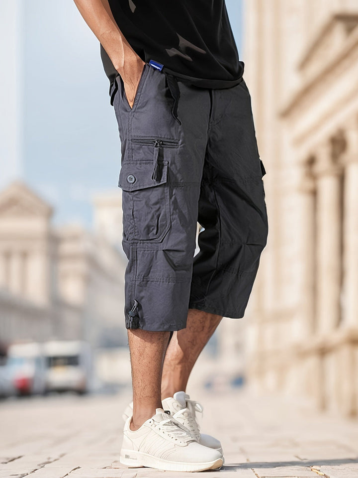 Work Trousers Men - Cropped Cargo Fit with Zip Pockets | Casual