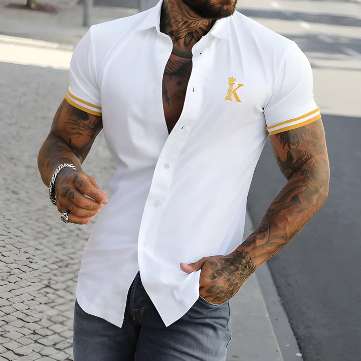 Men's Shirt - Muscle Fit Short Sleeve with Stand Collar | Smart Casual