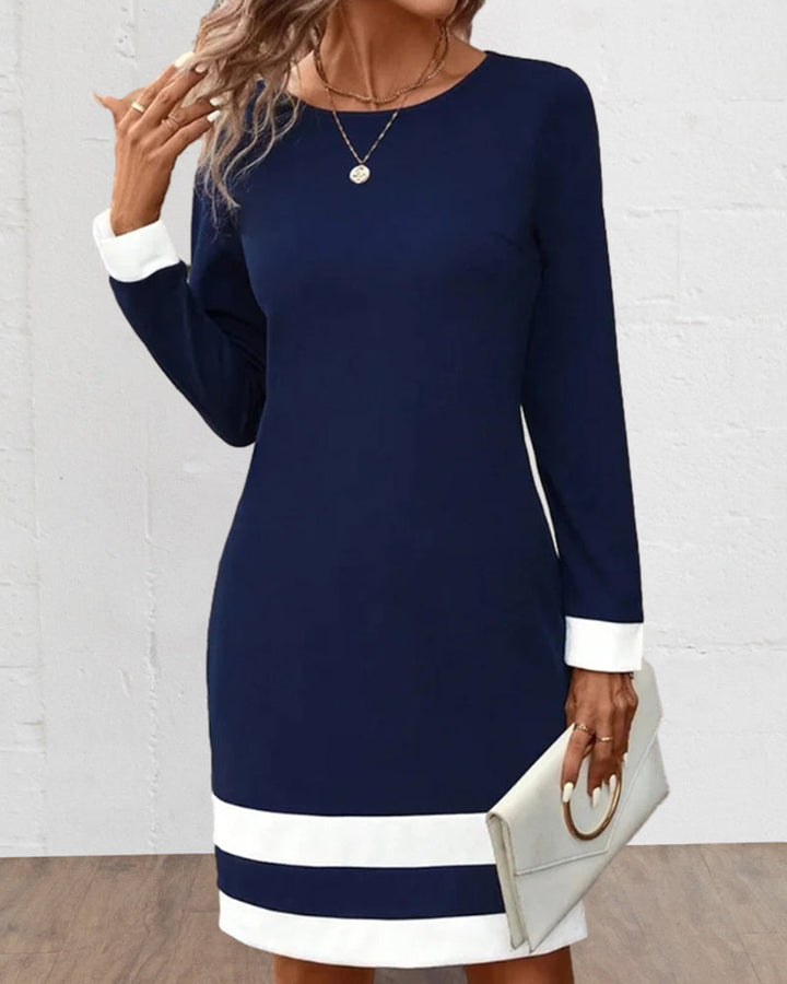 Mini Dress Women - Long Sleeve Colour Block | Classic Elegant