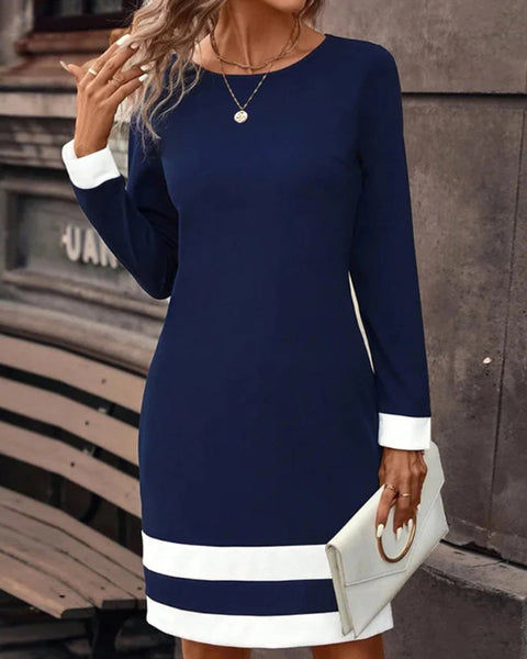 Mini Dress Women - Long Sleeve Colour Block | Classic Elegant